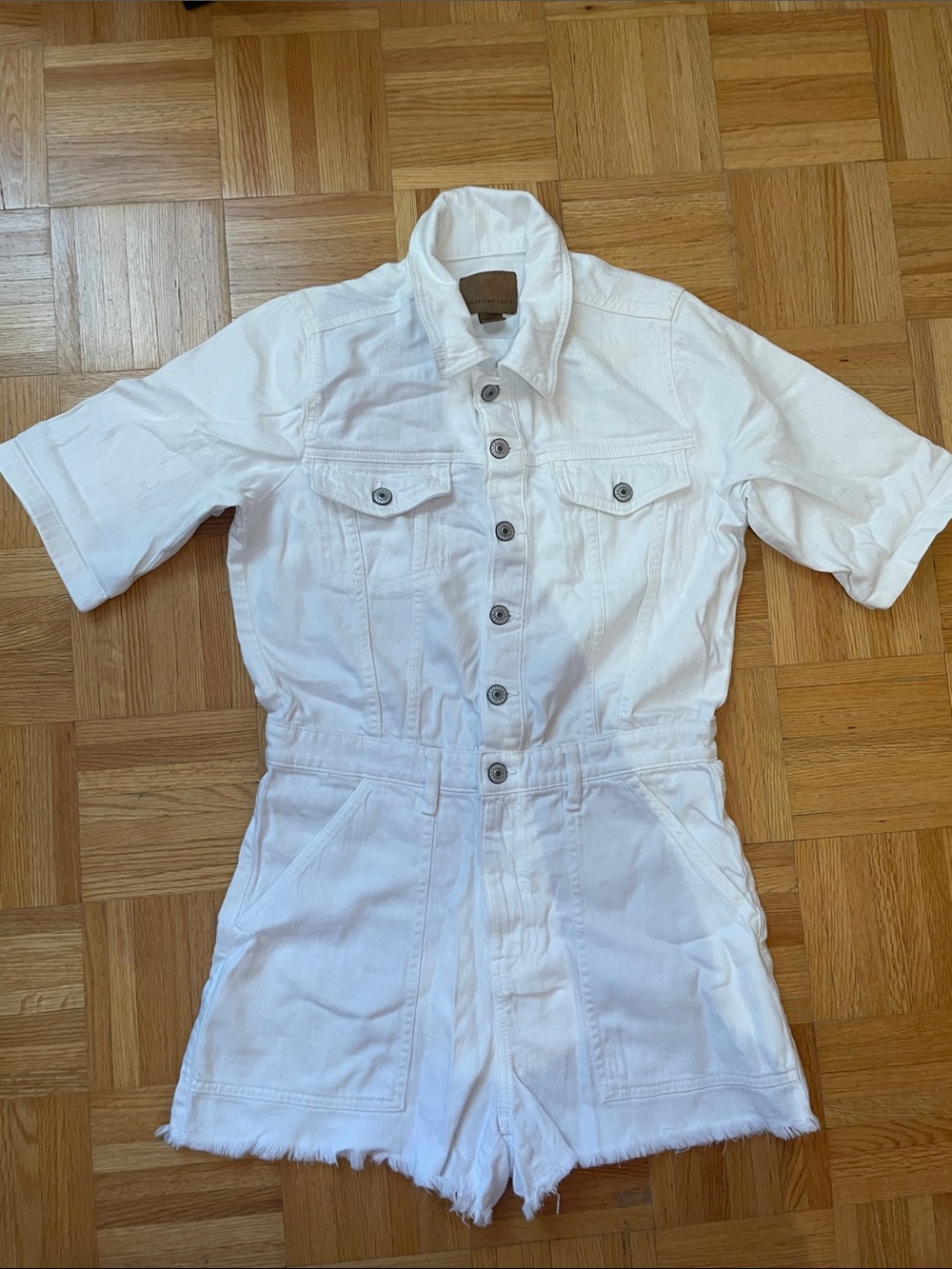 American Eagle White Denim Short Sleeve Romper